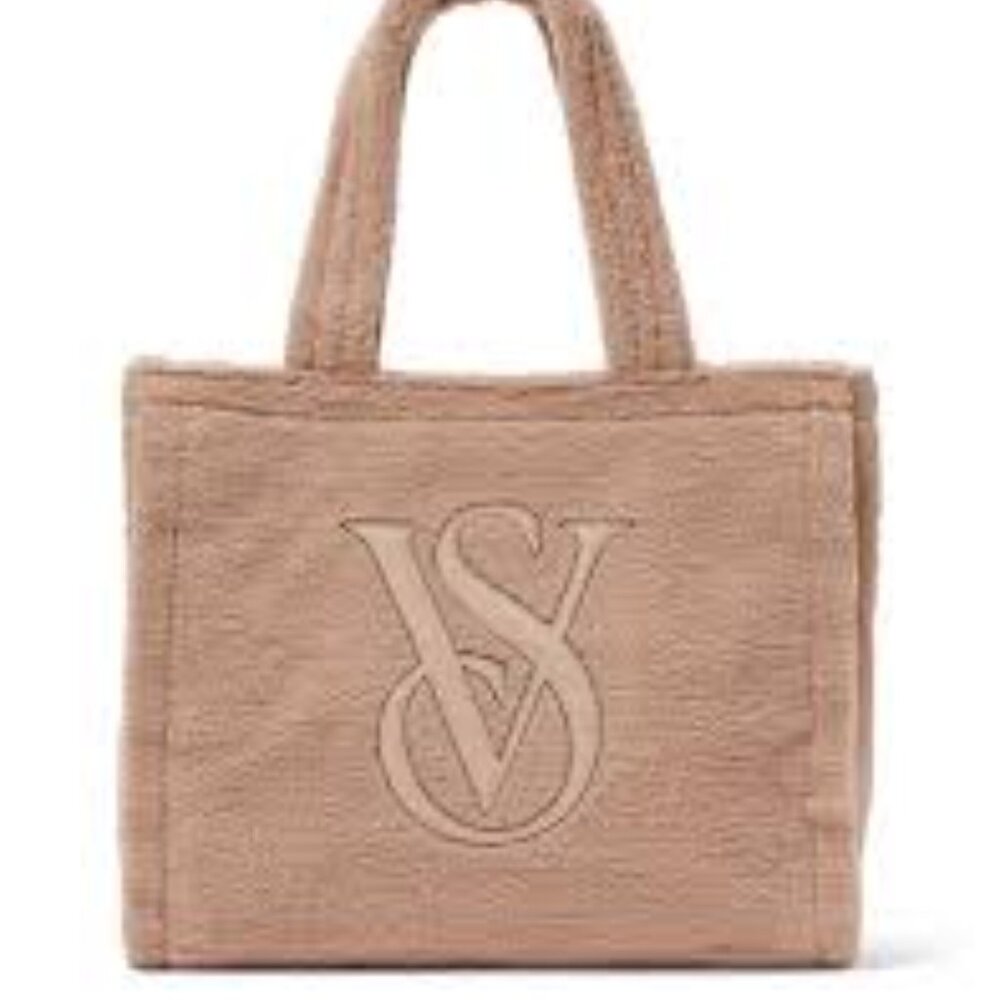 Victoria's Secret Sherpa Tan / Taupe/ Beige  Plush Fleece Fluffy Tote Bag NWT
